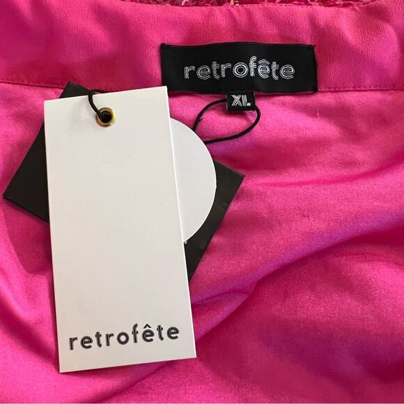 RETROFETE Celestia Sequin Mini Skirt Sunset Pink Gathered Hidden Zip Size XL NEW - Picture 8 of 11